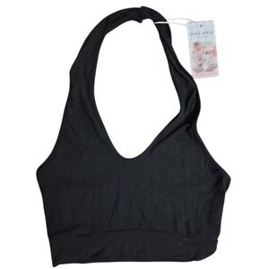 NWT Halara Cropped Black Yoga Shirt Y2K Top Halter Medium